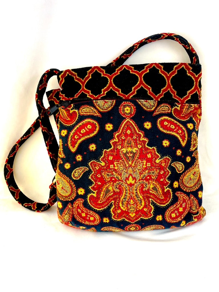 Urban Portfolio in Red and Black Medallion Tapestry and Chain Link Chenille
