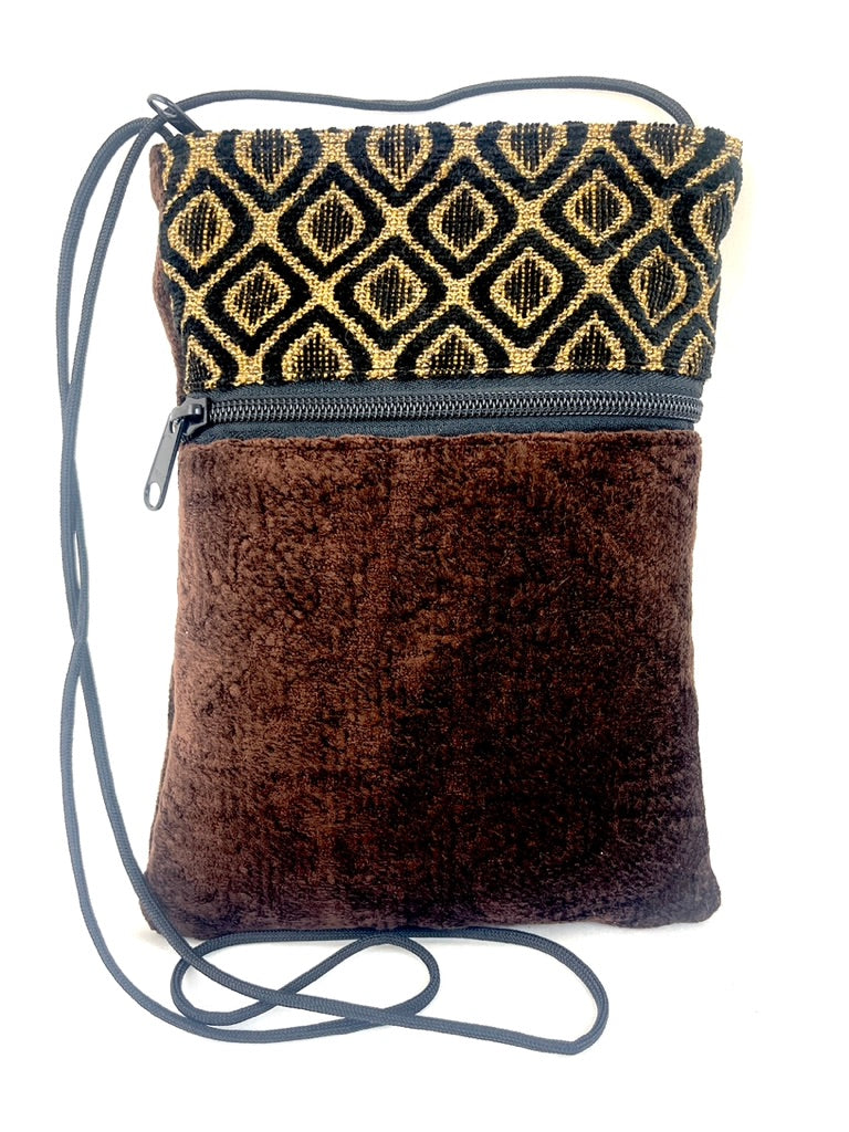Patch Purse in Deep Chocolate Brown Chenille & Coordinating Diamond Tapestry