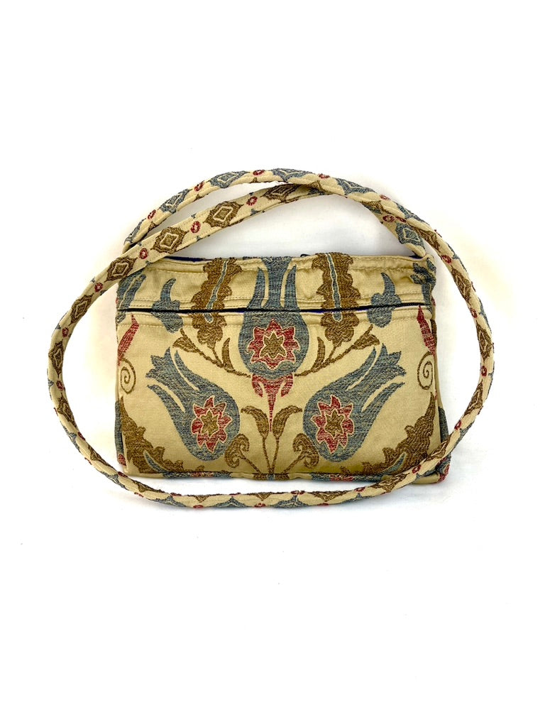 Frida Bag in Textured Bronze and Blue Tapestry