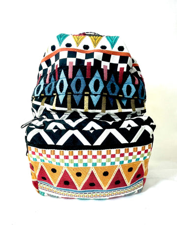 Backpack, Medium in Banded Geometric Tapestry