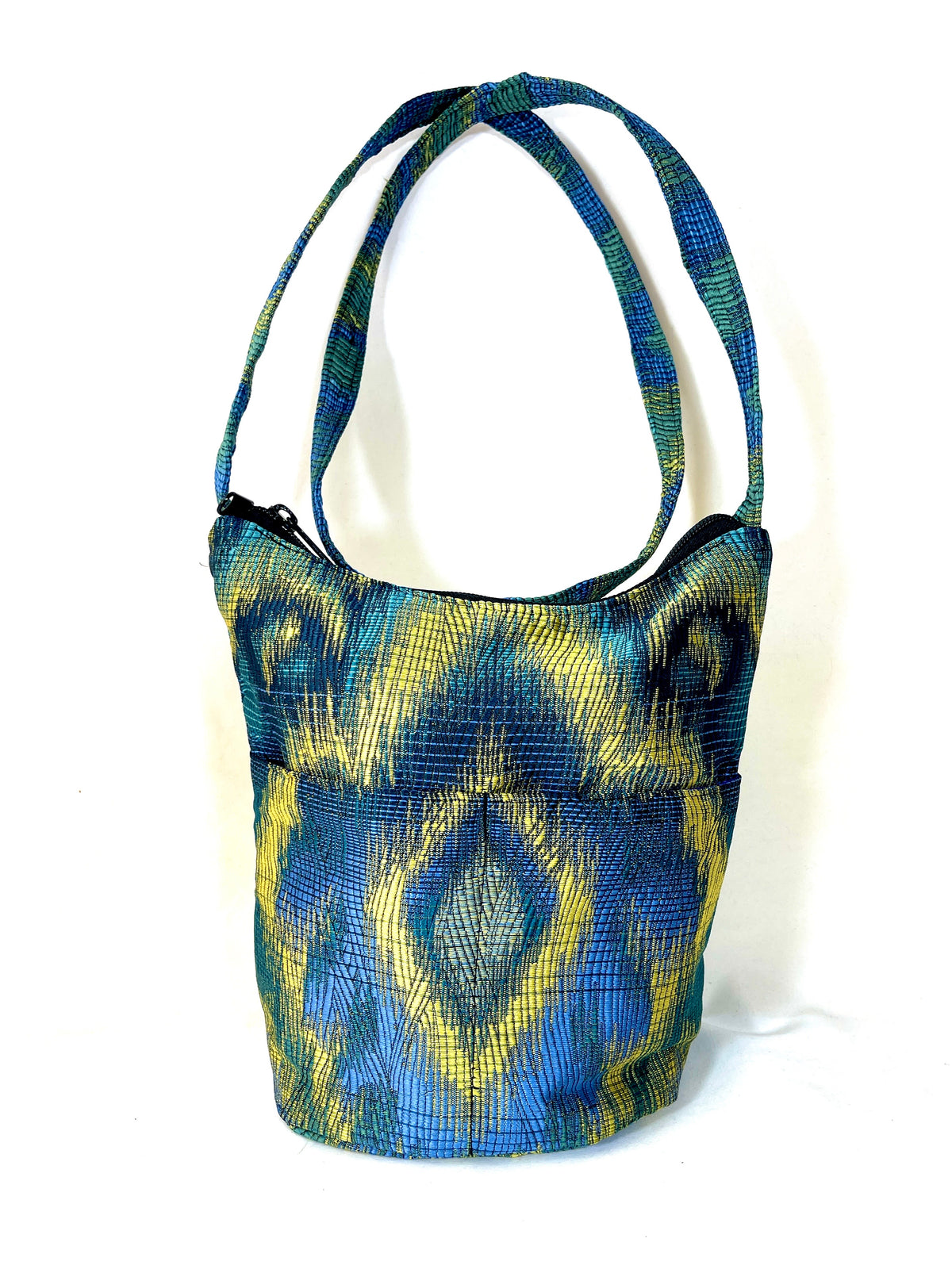 Bucket Purse in Blue Peacock Jacquard