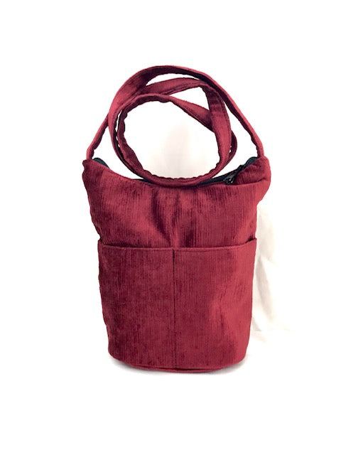 Bucket Purse In Burgundy Cotton Velvet Tapestry
