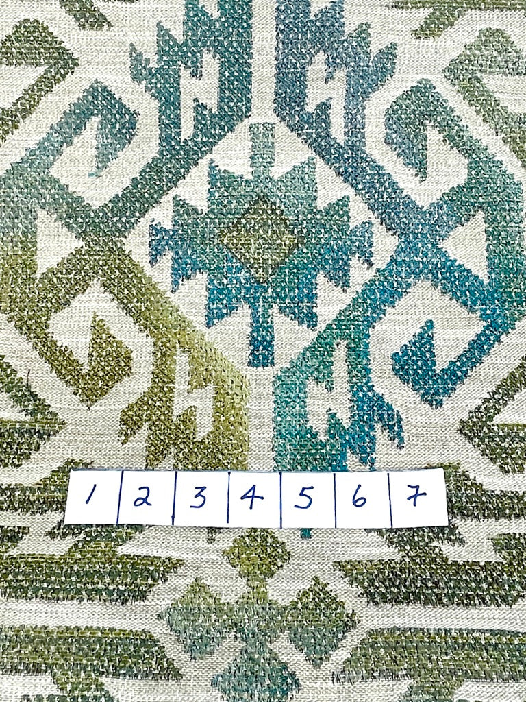 Fabric: Geometric Ivory, Blue and Green Tapestry