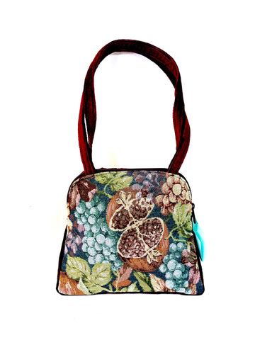 Evita Grande Bag in Pomegranate Tapestry and Burgundy Velvet