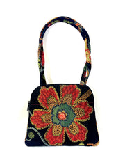 Evita Grande Bag in Black Floral Tapestry, Poppy Flower