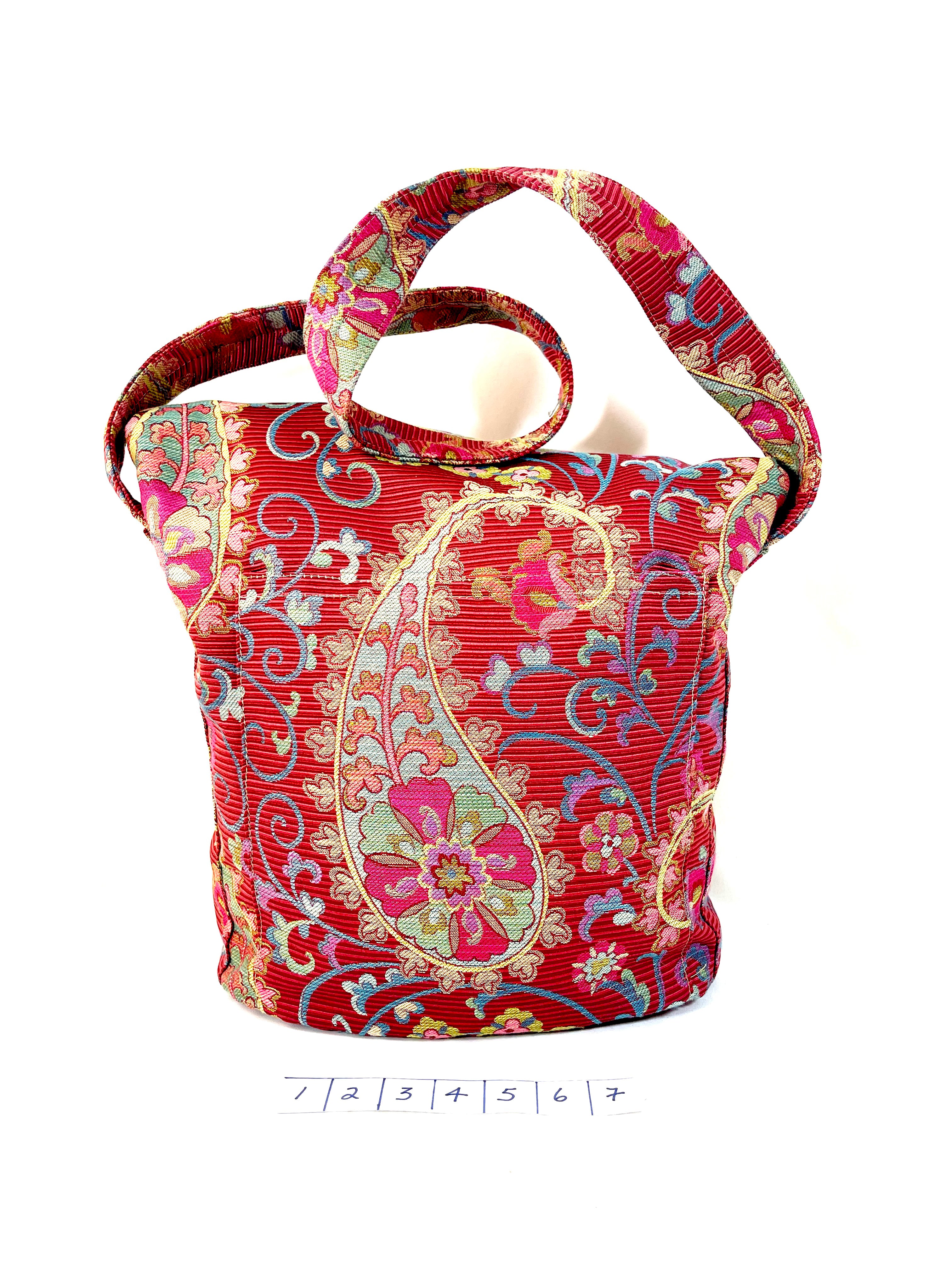 Sack Purse in Pink Paisley Tapestry