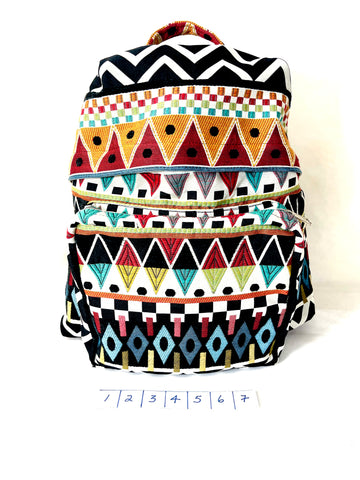 Backpack, Large in Geometric Banded Tapestry