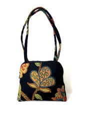 Evita Grande Bag in Black Floral Tapestry, Double Petalled Flower
