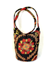 Bucket Purse in Stylized Black Floral Tapestry
