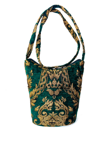 Bucket Purse In Royal Green Tapestry