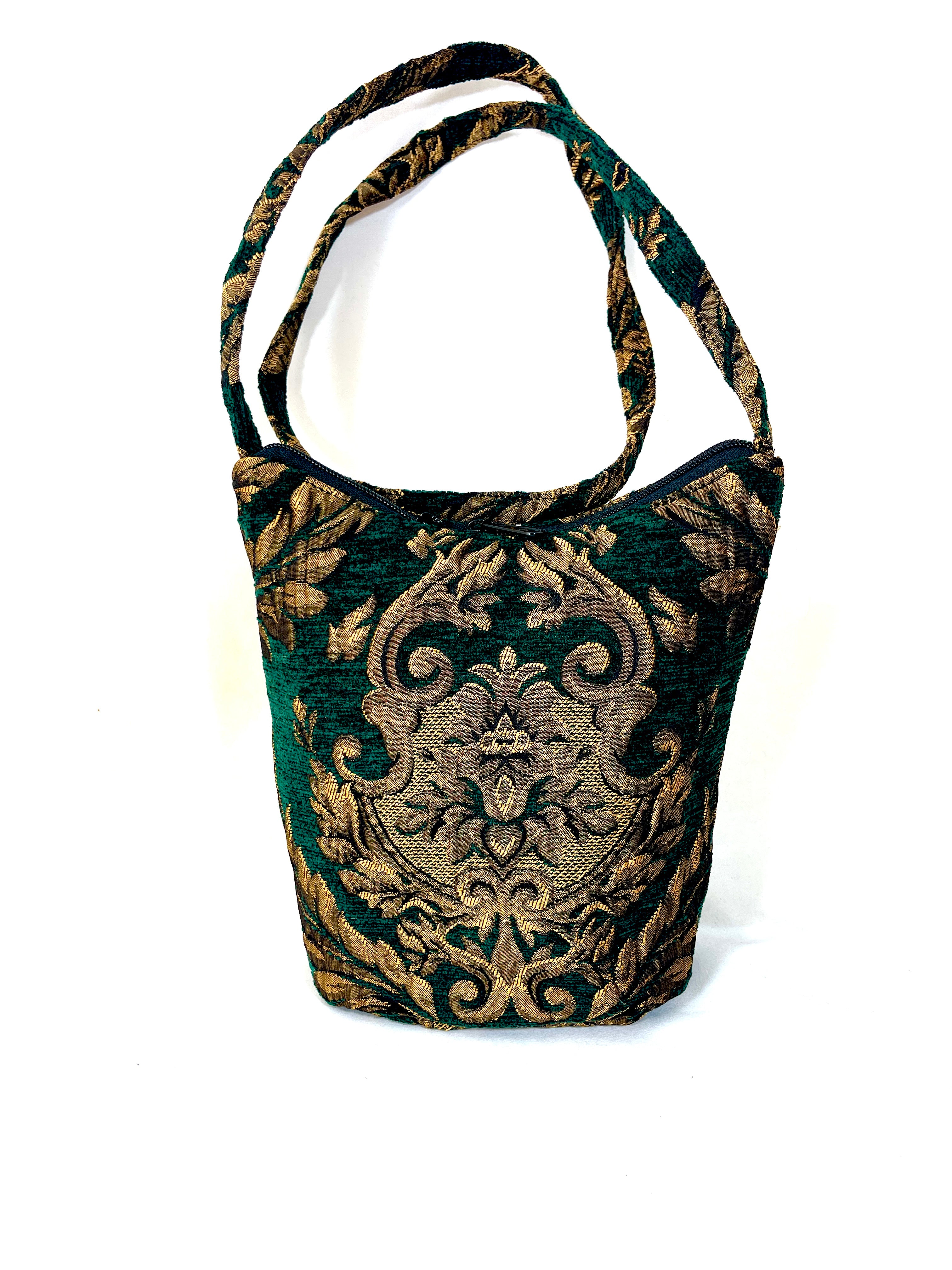 Bucket Purse In Royal Green Tapestry