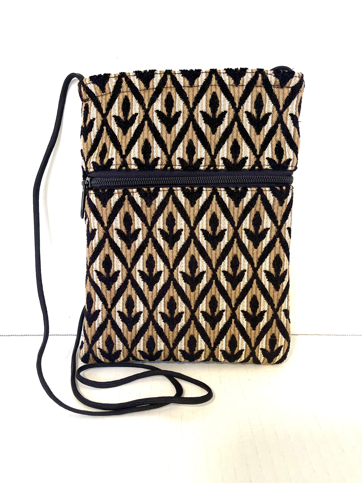 Patch Purse in Beige and Black Geometric Tapestry