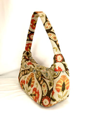 Boat Bag, Large, in Ivory and Coral Floral