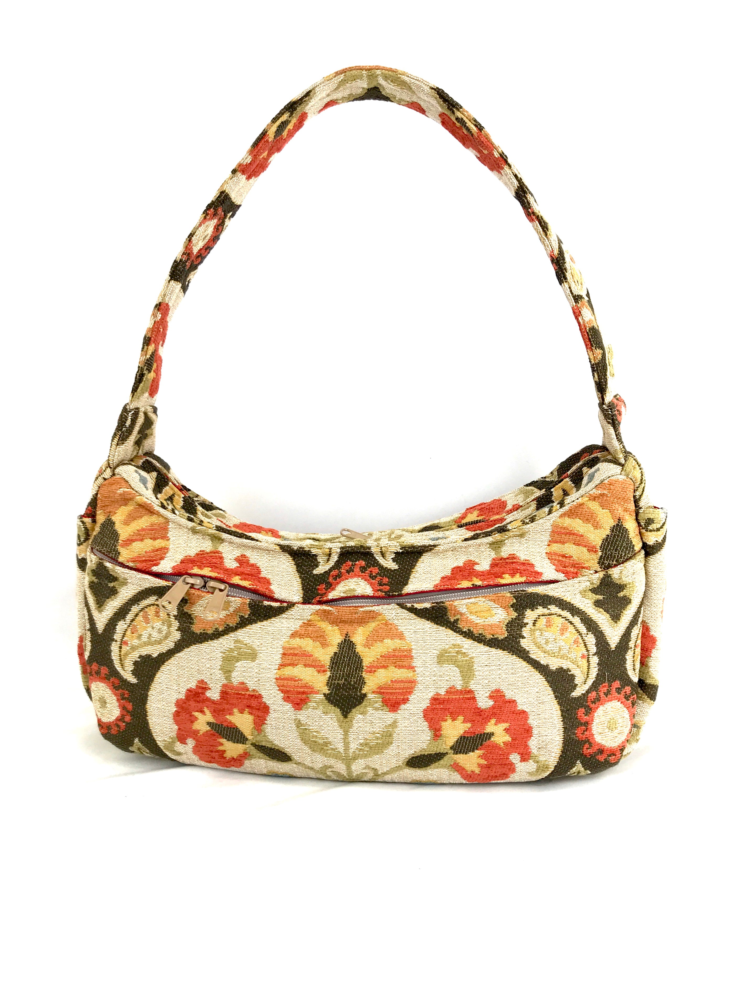 Boat Bag, Large, in Ivory and Coral Floral
