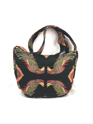 Hobo Bag in Black Mirror Bird Tapestry